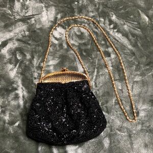 Vintage black beaded evening clutch bag